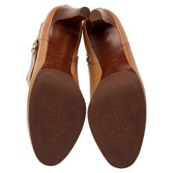 Pre Owned Tory Burch Beige Leather Ankle Boots Size 37