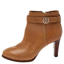 Pre Owned Tory Burch Beige Leather Ankle Boots Size 37
