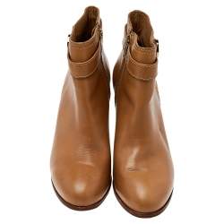 Pre Owned Tory Burch Beige Leather Ankle Boots Size 37