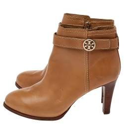 Pre Owned Tory Burch Beige Leather Ankle Boots Size 37