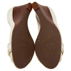 Tory Burch Cream Leather Peep Toe Pumps Size 37.5