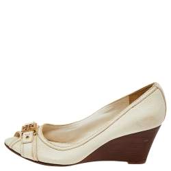 Tory Burch Cream Leather Peep Toe Pumps Size 37.5