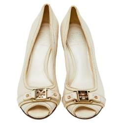 Tory Burch Cream Leather Peep Toe Pumps Size 37.5