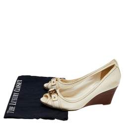 Tory Burch Cream Leather Peep Toe Pumps Size 37.5