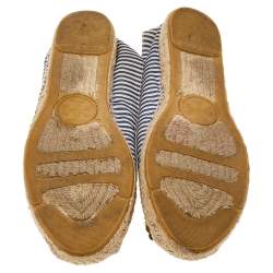 Pre Owned Tory Burch Beige/Blue Canvas Embellished Flats Size 38