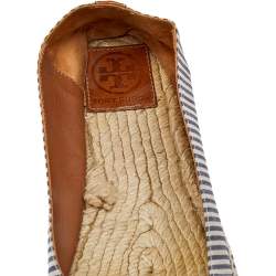 Pre Owned Tory Burch Beige/Blue Canvas Embellished Flats Size 38