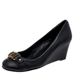 Pre Owned حذاء كعب عالي توري برش كعب روكي جلد أسود مقاس 35