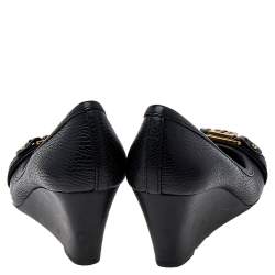 Pre Owned حذاء كعب عالي توري برش كعب روكي جلد أسود مقاس 35