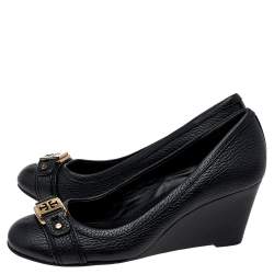 Pre Owned حذاء كعب عالي توري برش كعب روكي جلد أسود مقاس 35