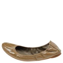 Tory Burch Olive Green Patent Leather Scrunch Ballet Flats Size 38