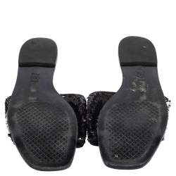 مملوكة مسبقًا صندل سلايد فلات توري برش ترتر فضي/أسود مقاس 41.5