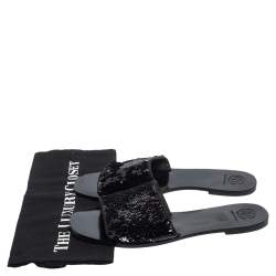 مملوكة مسبقًا صندل سلايد فلات توري برش ترتر فضي/أسود مقاس 41.5