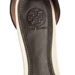 Pre Owned Tory Burch Green/Beige Python Embossed Leather Pointed Toe Ankle Strap Flats Size 37.5