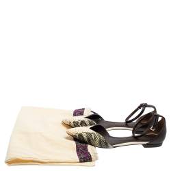 Pre Owned Tory Burch Green/Beige Python Embossed Leather Pointed Toe Ankle Strap Flats Size 37.5