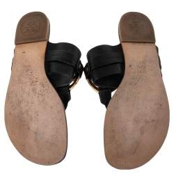 Pre Owned صندل توري برش فلات بإصبع أماندا جلد أسود مقاس 41