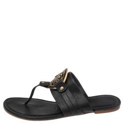 Pre Owned صندل توري برش فلات بإصبع أماندا جلد أسود مقاس 41