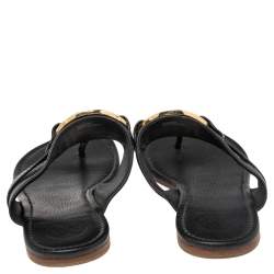 Pre Owned صندل توري برش فلات بإصبع أماندا جلد أسود مقاس 41