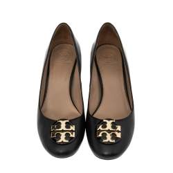 مملوكة مسبقًا Tory Burch Black Leather Janey Block Heel Pumps Size 37