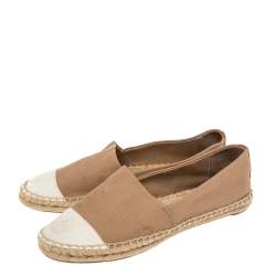 Pre Owned Tory Burch Beige/White Canvas Cap Toe  Espadrille Fats Size 38.5