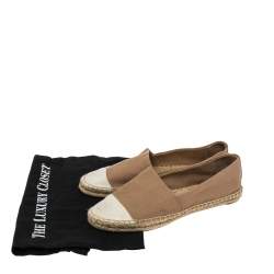 Pre Owned Tory Burch Beige/White Canvas Cap Toe  Espadrille Fats Size 38.5