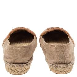 Pre Owned Tory Burch Beige/Brown Canvas Espadrille Flats Size 37