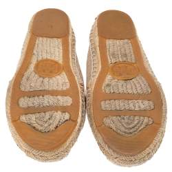 Pre Owned Tory Burch Beige/Brown Canvas Espadrille Flats Size 37