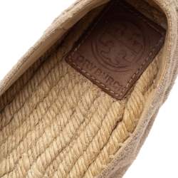 Pre Owned Tory Burch Beige/Brown Canvas Espadrille Flats Size 37