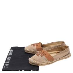 Pre Owned Tory Burch Beige/Brown Canvas Espadrille Flats Size 37