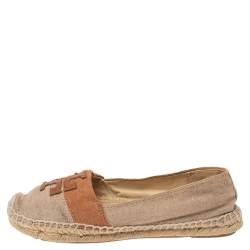 Pre Owned Tory Burch Beige/Brown Canvas Espadrille Flats Size 37