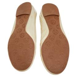 مملوكة مسبقًا Tory Burch Cream Patent Leather Minnie Ballet Flats Size 40.5