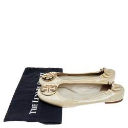 مملوكة مسبقًا Tory Burch Cream Patent Leather Minnie Ballet Flats Size 40.5