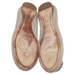 Tory Burch Grey Leather Carolina Scrunch Ballet Flats Size 37