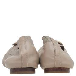 Tory Burch Grey Leather Carolina Scrunch Ballet Flats Size 37
