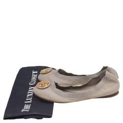 Tory Burch Grey Leather Carolina Scrunch Ballet Flats Size 37