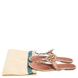 Pre Owned Tory Burch Pink Leather Mini Miller Thong Flat Sandals Size 41