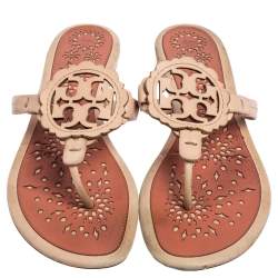 Pre Owned Tory Burch Pink Leather Mini Miller Thong Flat Sandals Size 41