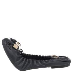 Pre Owned حذاء فلات باليرينا توري برش شراشيب ريس جلد أزرق داكن مقاس 38.5