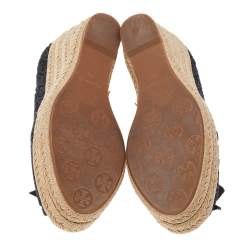 مملوكة مسبقًا حذاء كعب عالي توري برش إسبادريل دانتيل أسود بفيونكة وحواف كانفاس بنعل سميك وكعب روكي مقاس 39