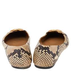 Pre Owned Tory Burch Beige/Brown Python Embossed Leather And Black Patent Leather Chelsea Ballet Flats Size 39.5