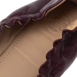 Tory Burch Burgundy Leather  Flower Scrunch Ballet Flats Size 38