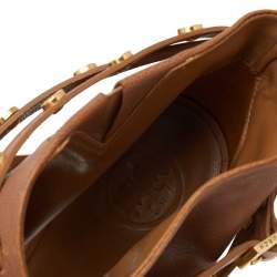 Pre Owned Tory Burch Brown Leather Honey T Graham T-Strap Booties Size 38