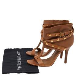 Pre Owned Tory Burch Brown Leather Honey T Graham T-Strap Booties Size 38