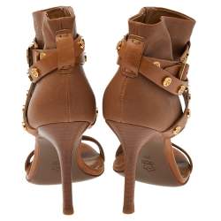 Pre Owned Tory Burch Brown Leather Honey T Graham T-Strap Booties Size 38