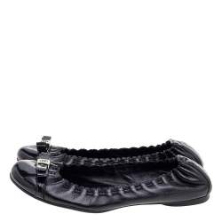 Tory Burch Black Leather Cap Toe Scrunch Ballet Flats Size 36