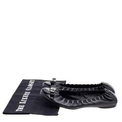 Tory Burch Black Leather Cap Toe Scrunch Ballet Flats Size 36