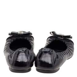 Tory Burch Black Leather Cap Toe Scrunch Ballet Flats Size 36