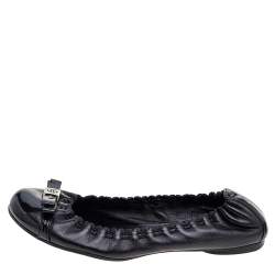 Tory Burch Black Leather Cap Toe Scrunch Ballet Flats Size 36