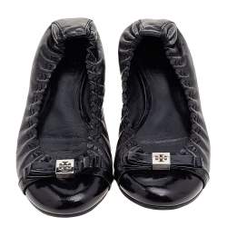 Tory Burch Black Leather Cap Toe Scrunch Ballet Flats Size 36