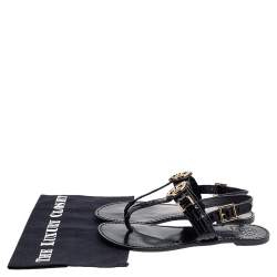 Pre Owned Tory Burch Black Patent Leather T Strap Flat Sandals Size 37.5