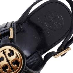 Pre Owned Tory Burch Black Patent Leather T Strap Flat Sandals Size 37.5